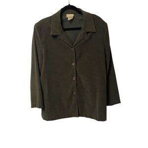 JACLYN SMITH VINTAGE BUTTON UP SHIRT JACKET WOMENS XL GREEN FAUX SUEDE